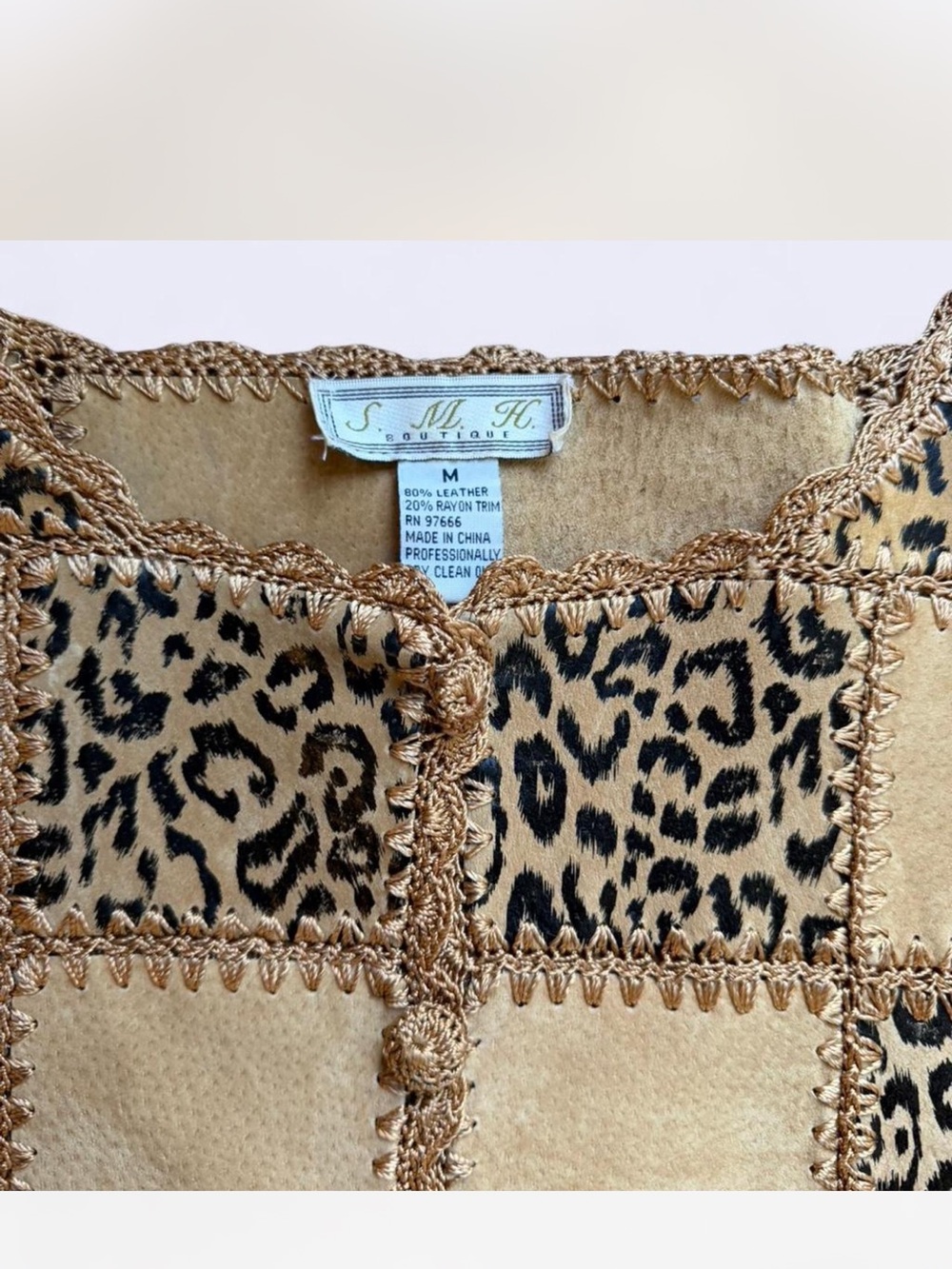 Y2K vintage cheetah leopard print leather patchwork women’s medium - Picture 5 of 7